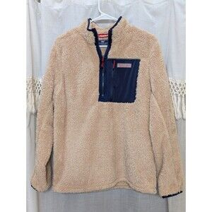 Vineyard Vines Sherpa Super Shep Jacket Men’s Small Stone Beige Fleece Pullover